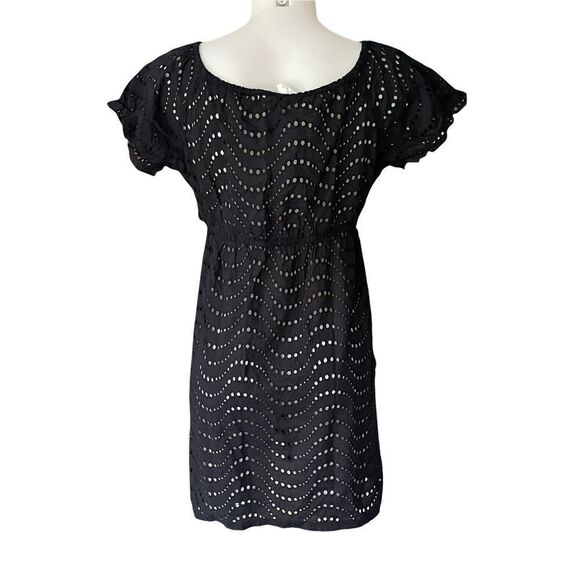 LA BLANCA WOMEN’s EYELET CASUAL MINI DRESS/ BEACH COVER UP BLACK‎ SZ SMALL - Picture 3 of 11
